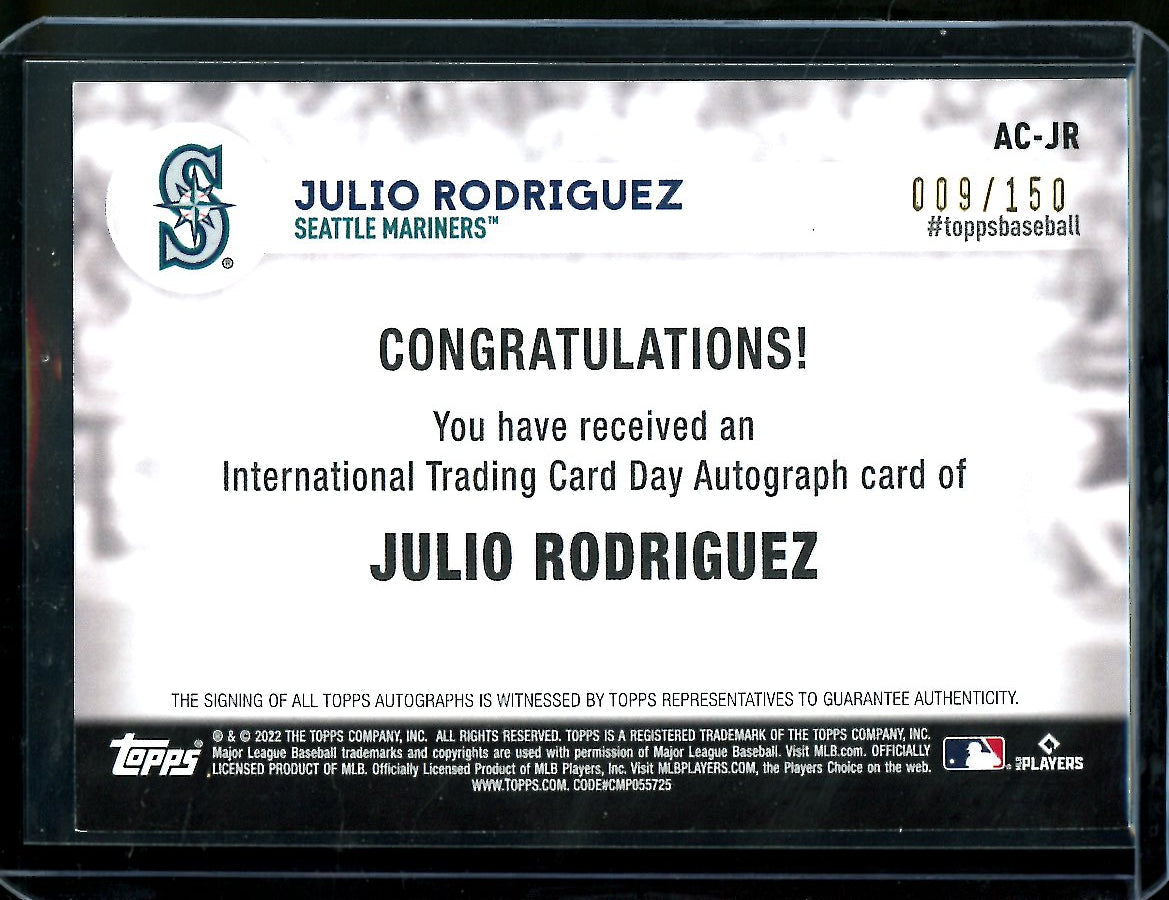 2022 Topps International Trading Card Day Julio Rodriguez Rookie Auto /150 Mariners