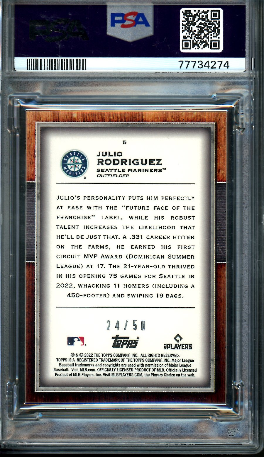 2022 Topps Transcendent Julio Rodriguez Rookie PSA 9 Mariners