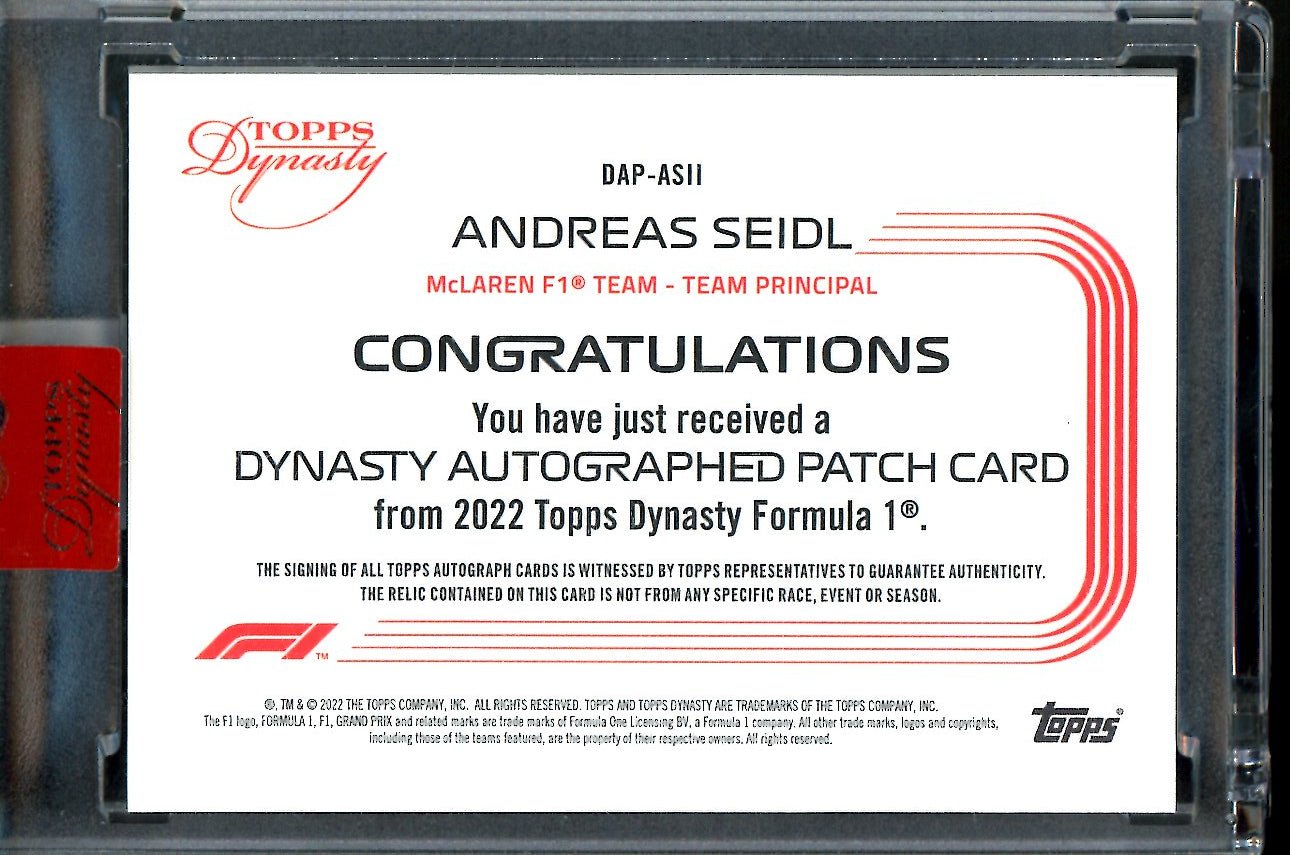 2022 Topps Dynasty Formula 1 Andreas Seidl Patch Auto 1/1 McLaren