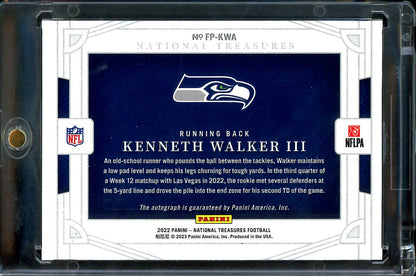 2022 Panini National Treasures Kenneth Walker III Rookie Field Pass Auto Gold /10 Seahawks