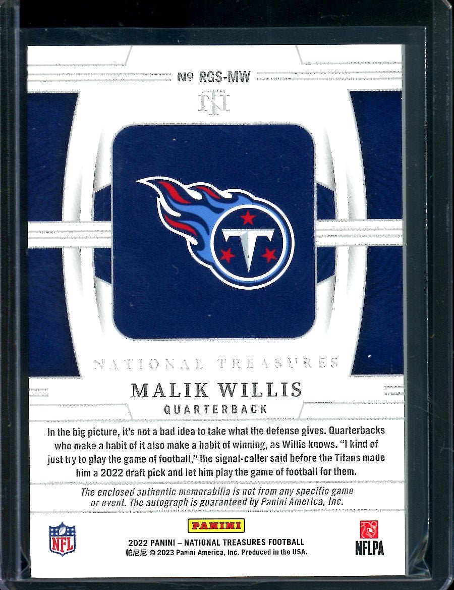 2022 Panini National Treasures Malik Willis Rookie NFL Gear RPA /99 Titans