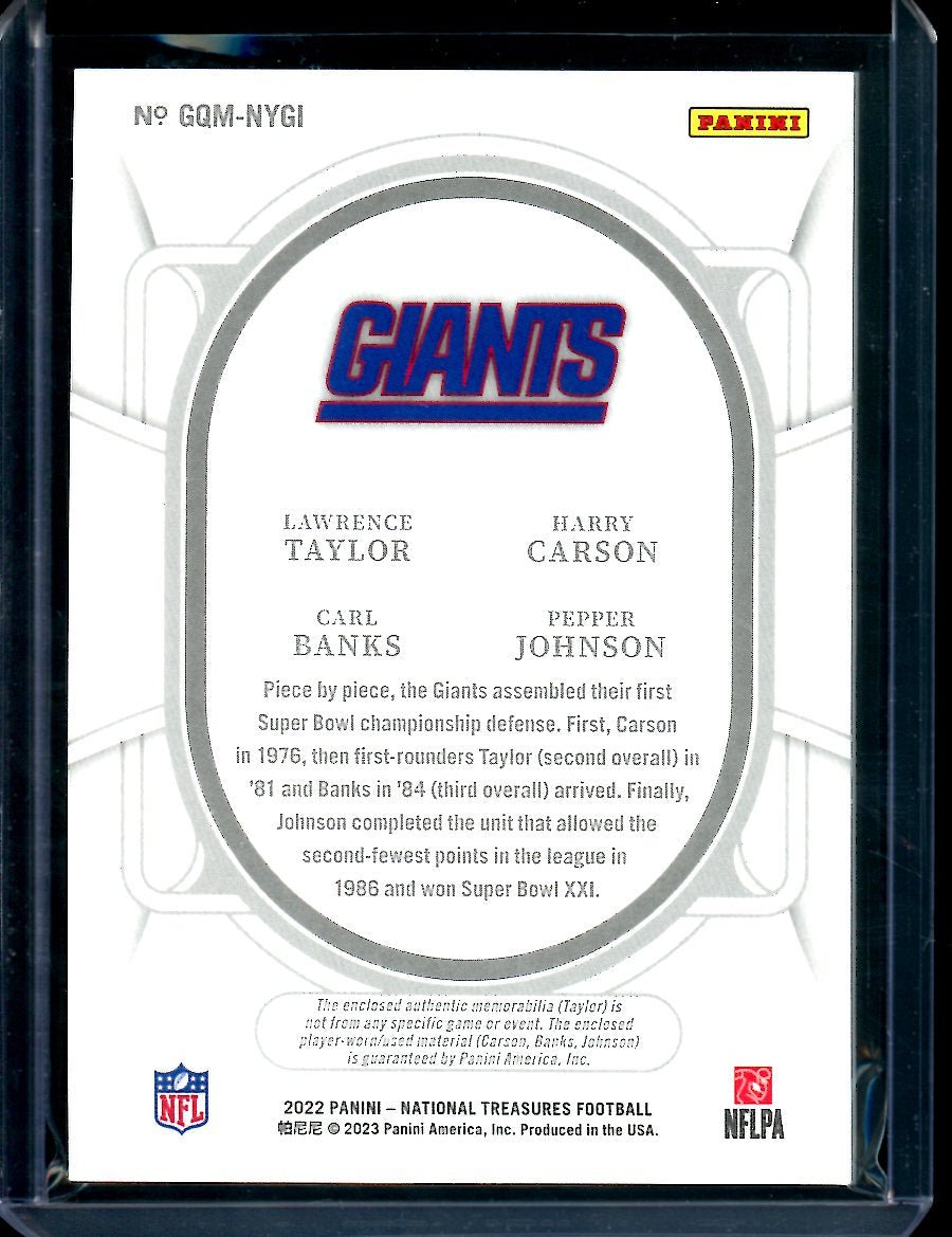 2022 Panini National Treasures Lawrence Taylor/Harry Carson/Carl Banks/Pepper Johnson Quad Patch /99 Giants - Trading Card Market