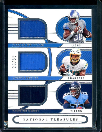 2022 Panini National Treasures Jamaal Williams/Austin Ekeler/Derrick Henry Triple Patch /99