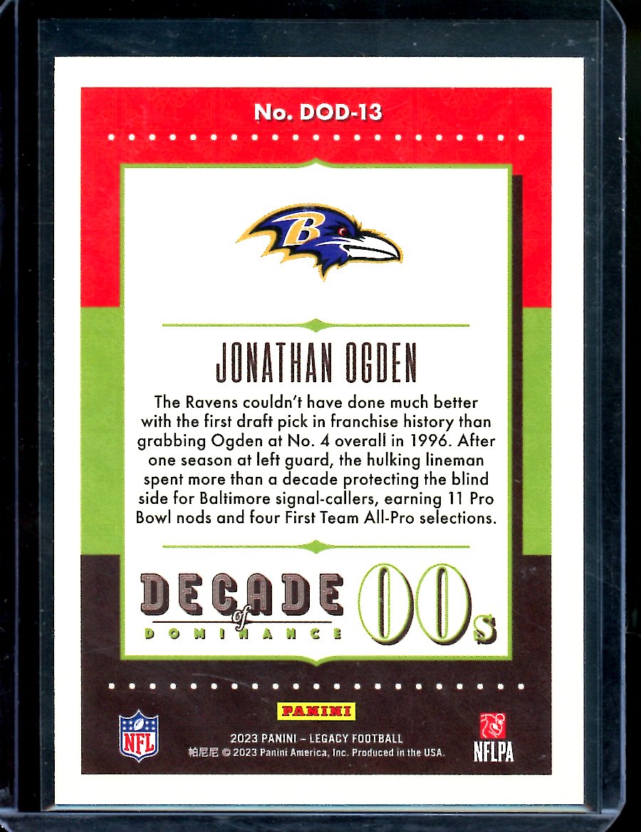 2023 Panini Legacy Jonathan Ogden Decade of Dominance Purple /10 Ravens