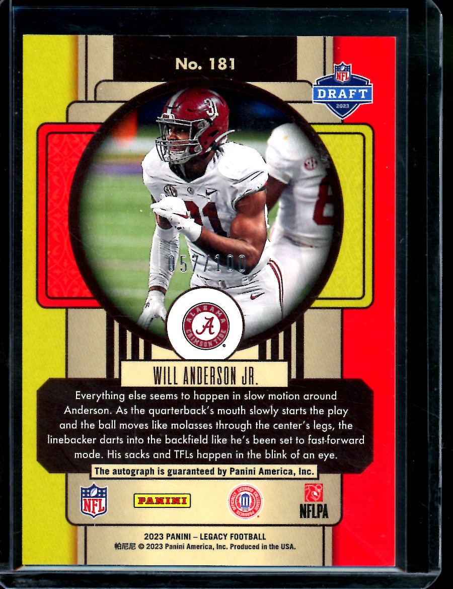 2023 Panini Legacy Will Anderson Jr. Rookie Auto /100 Texans