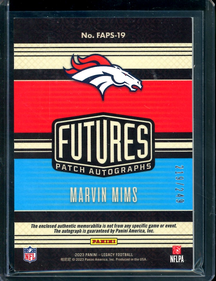 2023 Panini Legacy Marvin Mims Rookie RPA /249 Broncos