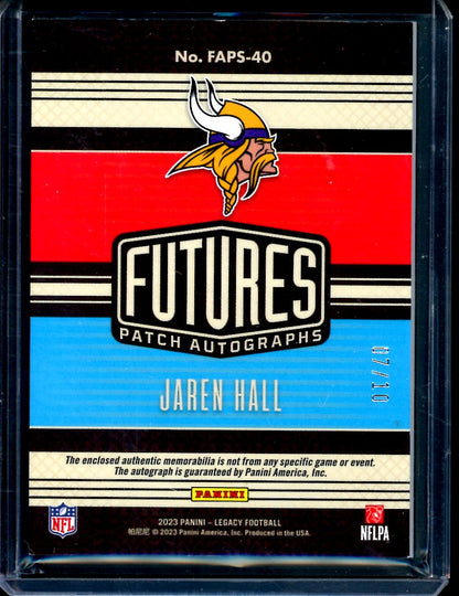2023 Panini Legacy Jaren Hall Rookie RPA Gold /10 Vikings