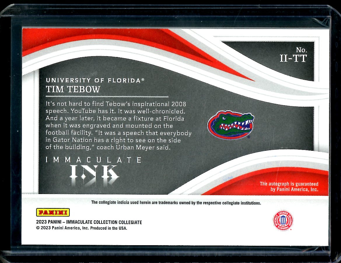 2023 Panini Immaculate Collegiate Tim Tebow Immaculate Ink Auto Gold /10 Florida