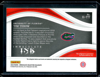 2023 Panini Immaculate Collegiate Tim Tebow Immaculate Ink Auto Gold /10 Florida