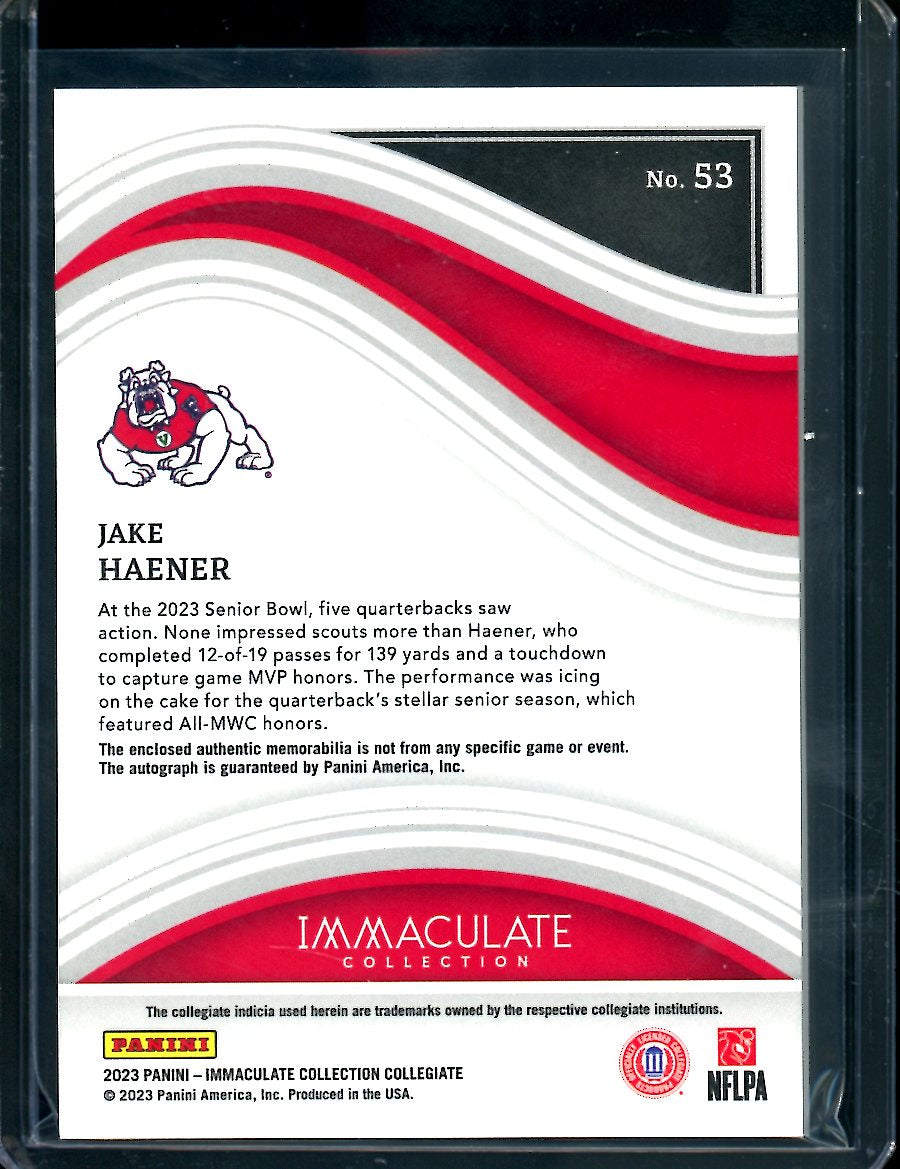 2023 Panini Immaculate Collegiate Jake Haener Rookie RPA Red /65 Fresno State