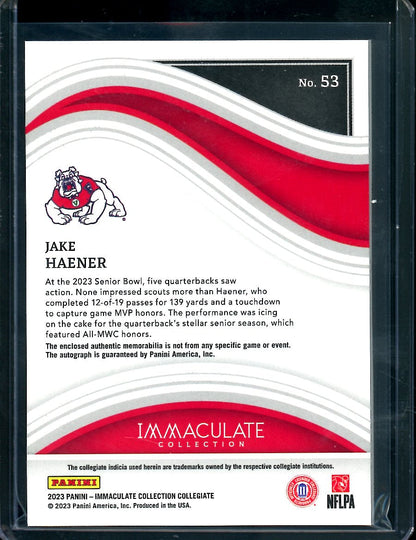2023 Panini Immaculate Collegiate Jake Haener Rookie RPA Red /65 Fresno State