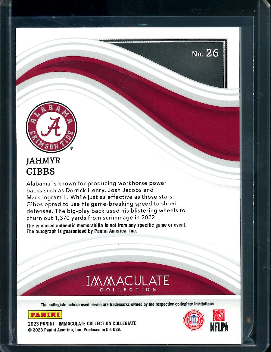 2023 Panini Immaculate Collegiate Jahmyr Gibbs Rookie RPA /99 Alabama