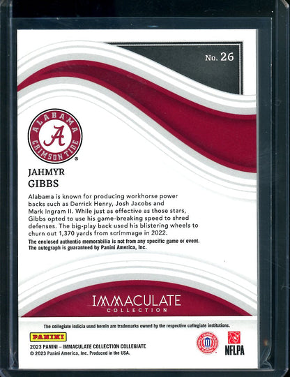 2023 Panini Immaculate Collegiate Jahmyr Gibbs Rookie RPA /99 Alabama