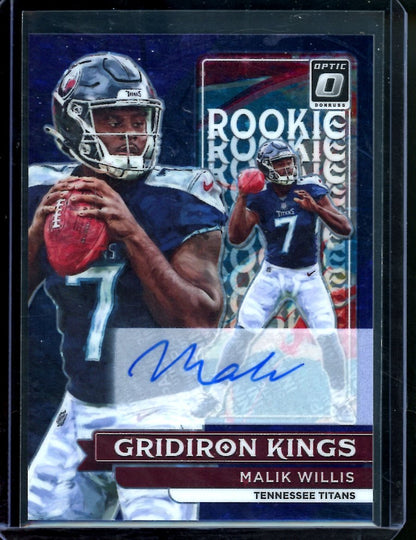 2022 Panini Optic Malik Willis Rookie Gridiron Kings Auto Purple /25 Titans