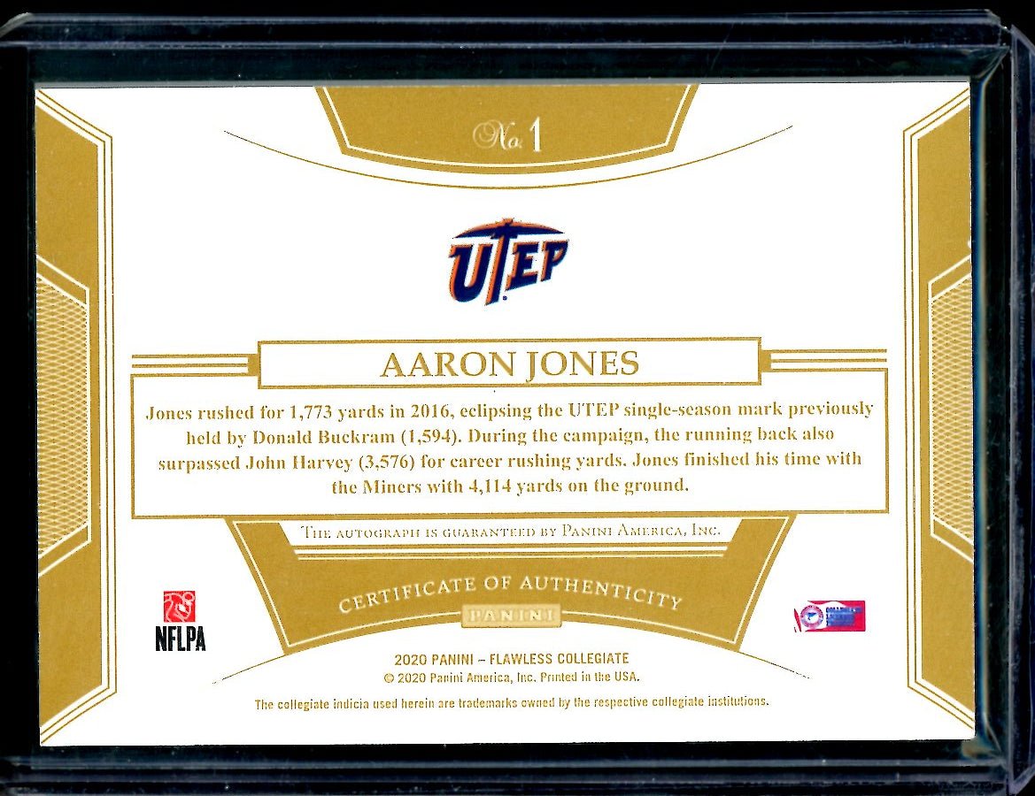 2020 Panini Flawless Collegiate Aaron Jones Team Slogan Signatures Gold /10 Utep - Trading Card Market