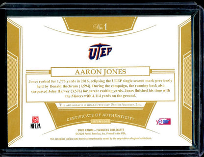 2020 Panini Flawless Collegiate Aaron Jones Team Slogan Signatures Gold /10 Utep - Trading Card Market