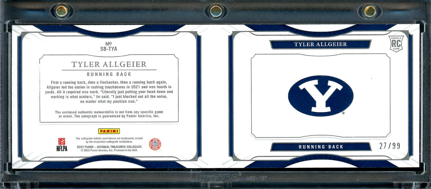 2022 Panini National Treasures Collegiate Tyler Allgeier Rookie Booklet RPA /99 BYU