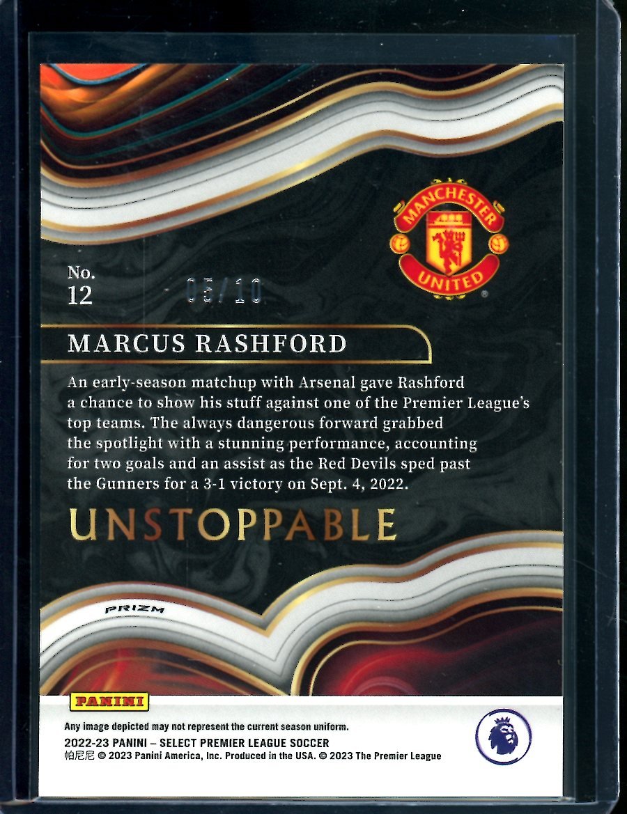 2022-23 Panini Select Marcus Rashford Unstoppable Gold /10 Manchester United