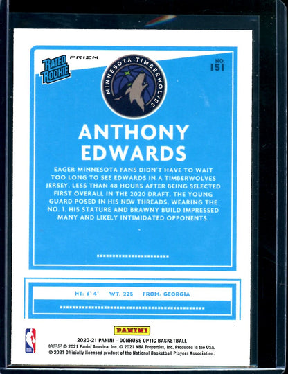 2020-21 Panini Optic Anthony Edwards Rookie Holo Timberwolves