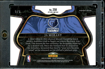 2022-23 Panini Select Ja Morant Courtside Green Checker /5 Grizzlies