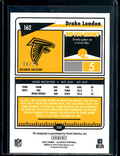 2022 Panini Classics Drake London Rookie Auto /25 Falcons - Trading Card Market