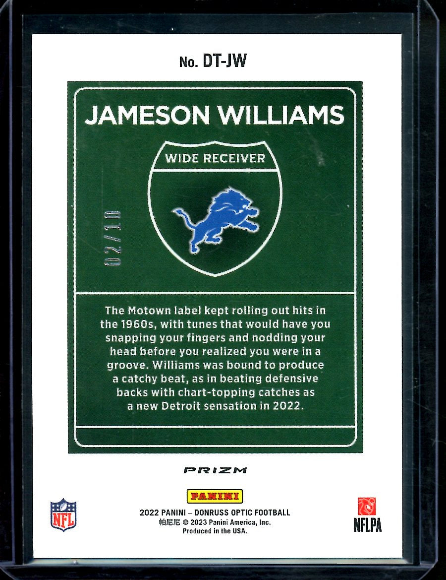2022 Panini Optic Jameson Williams Rookie Downtown Gold /10 SSP Lions