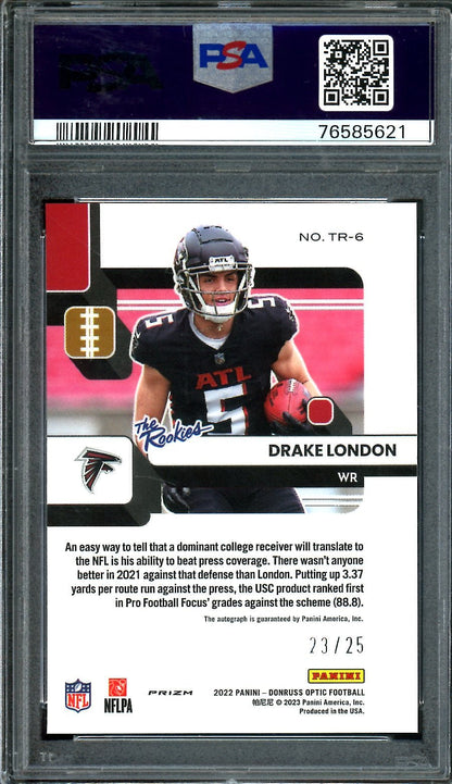 2022 Panini Optic Drake London Rookie The Rookies Auto Purple Stars /25 PSA 10 Falcons