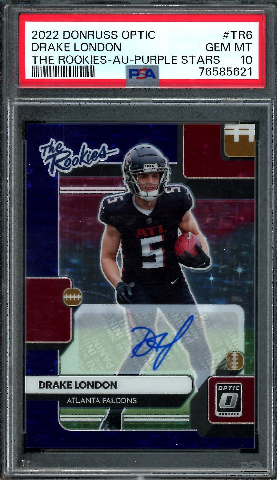 2022 Panini Optic Drake London Rookie The Rookies Auto Purple Stars /25 PSA 10 Falcons