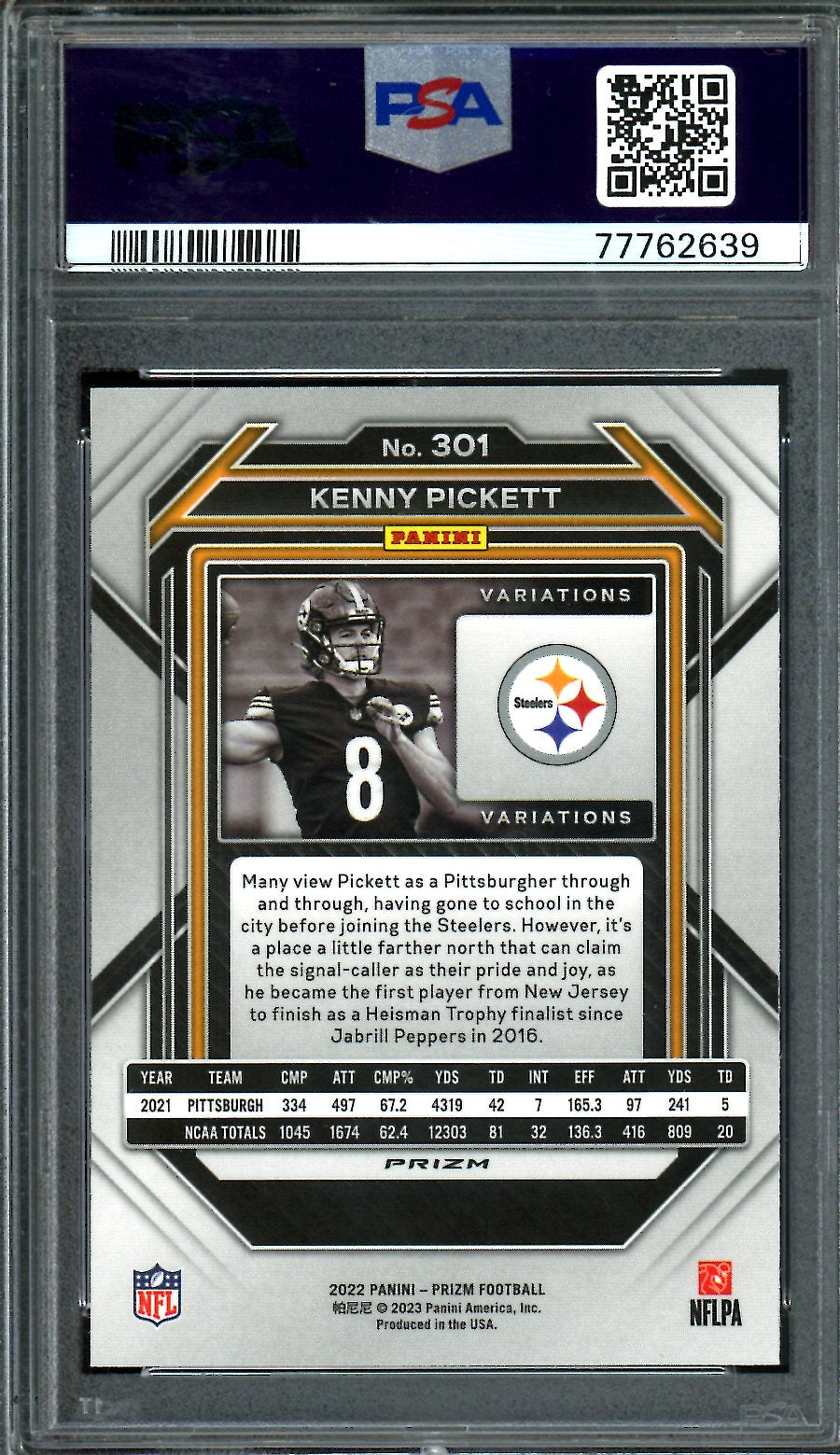 2022 Panini Prizm Kenny Pickett Rookie Variation PSA 9 Steelers