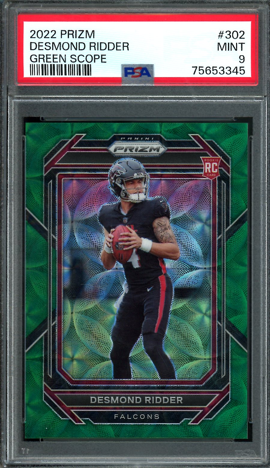 2022 Panini Prizm Desmond Ridder Rookie Green Scope /75 PSA 9 Falcons