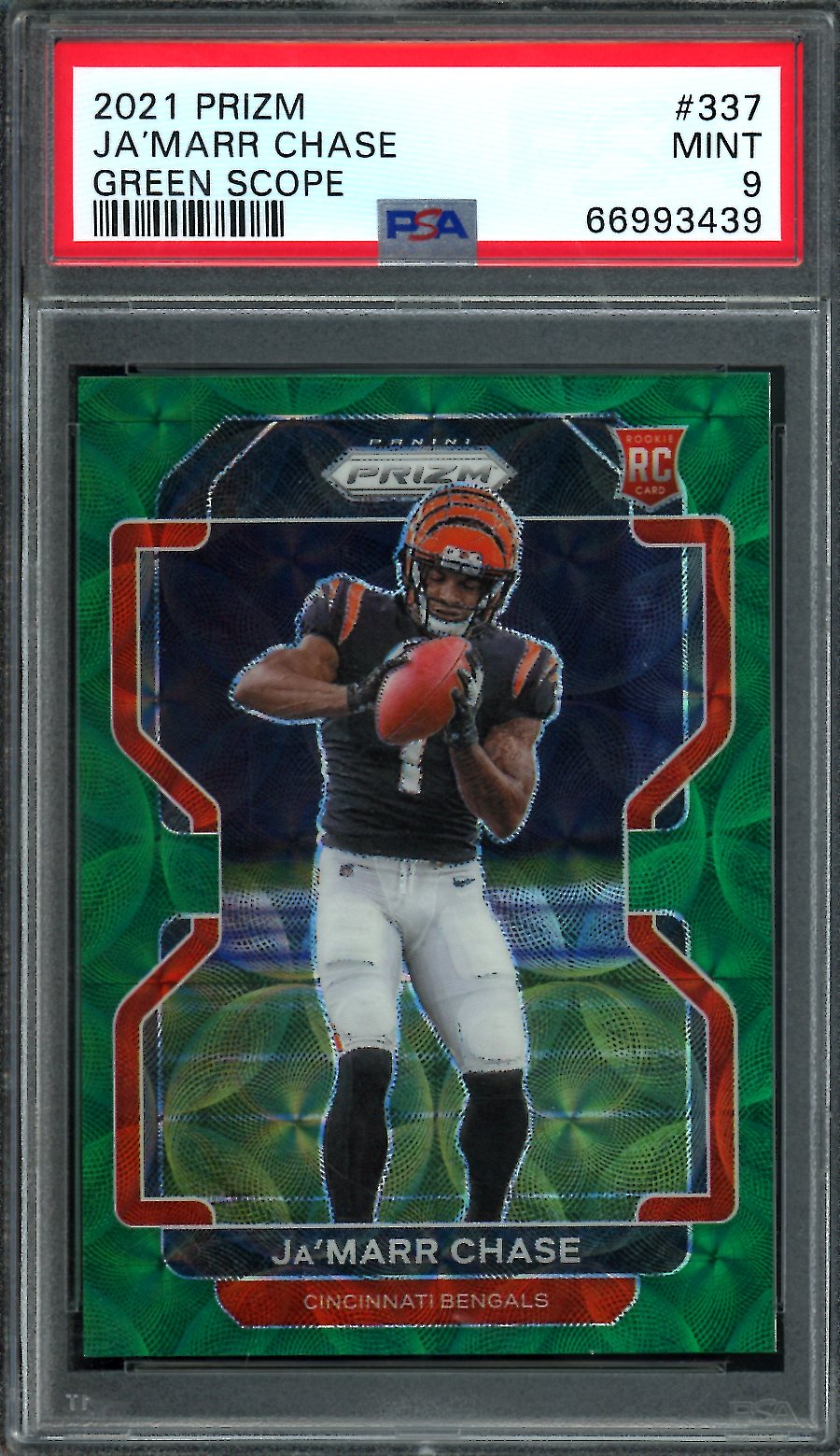 2021 Panini Prizm Ja'Marr Chase Rookie Green Scope /74 PSA 9 Bengals