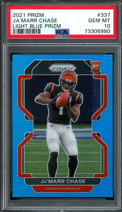 2021 Panini Prizm Ja'Marr Chase Rookie Light Blue PSA 10 Bengals - Trading Card Market
