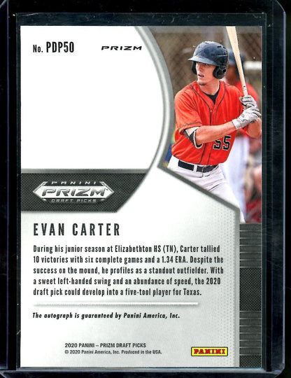 2020 Panini Prizm Evan Carter Green Yellow Hyper Auto Rangers