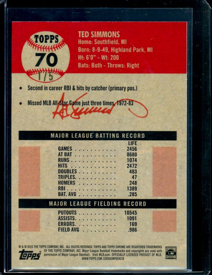 2022 Topps Platinum Anniversary Ted Simmons Red Wave /5 Cardinals