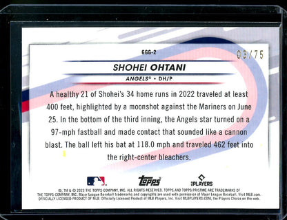 2023 Topps Prestine Shohei Ohtani Going Going Gone Blue /75 Angels