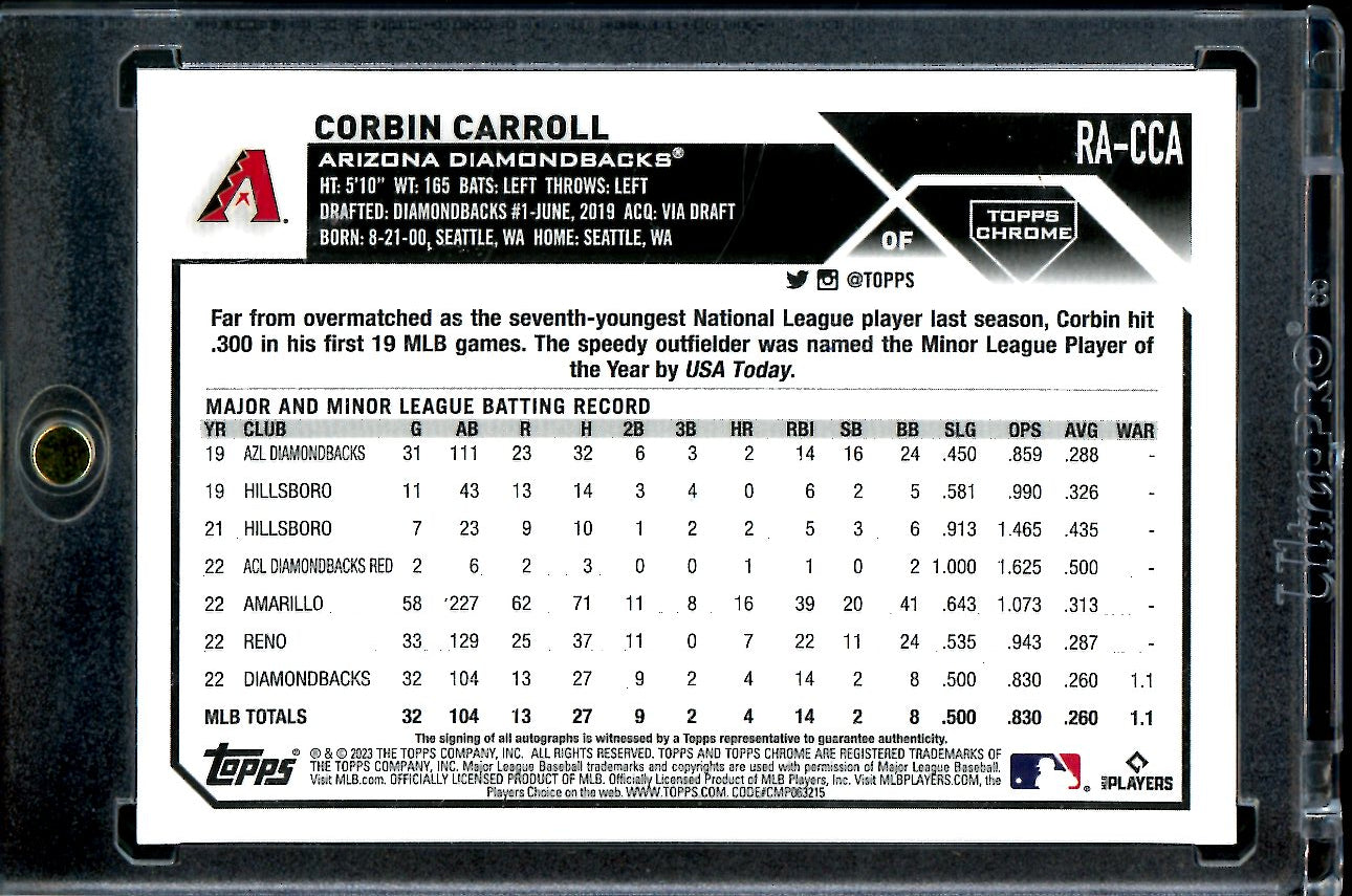 2023 Topps Chrome Corbin Carroll Rookie Auto Blue /150 Diamondbacks