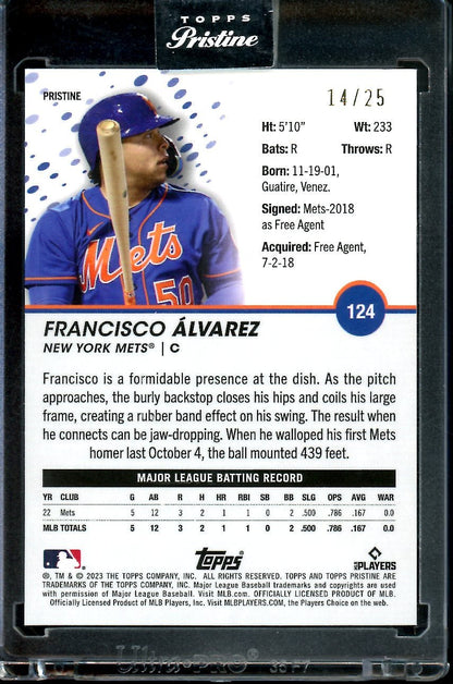 2023 Topps Prestine Francisco Alvarez Rookie Orange /25 Mets