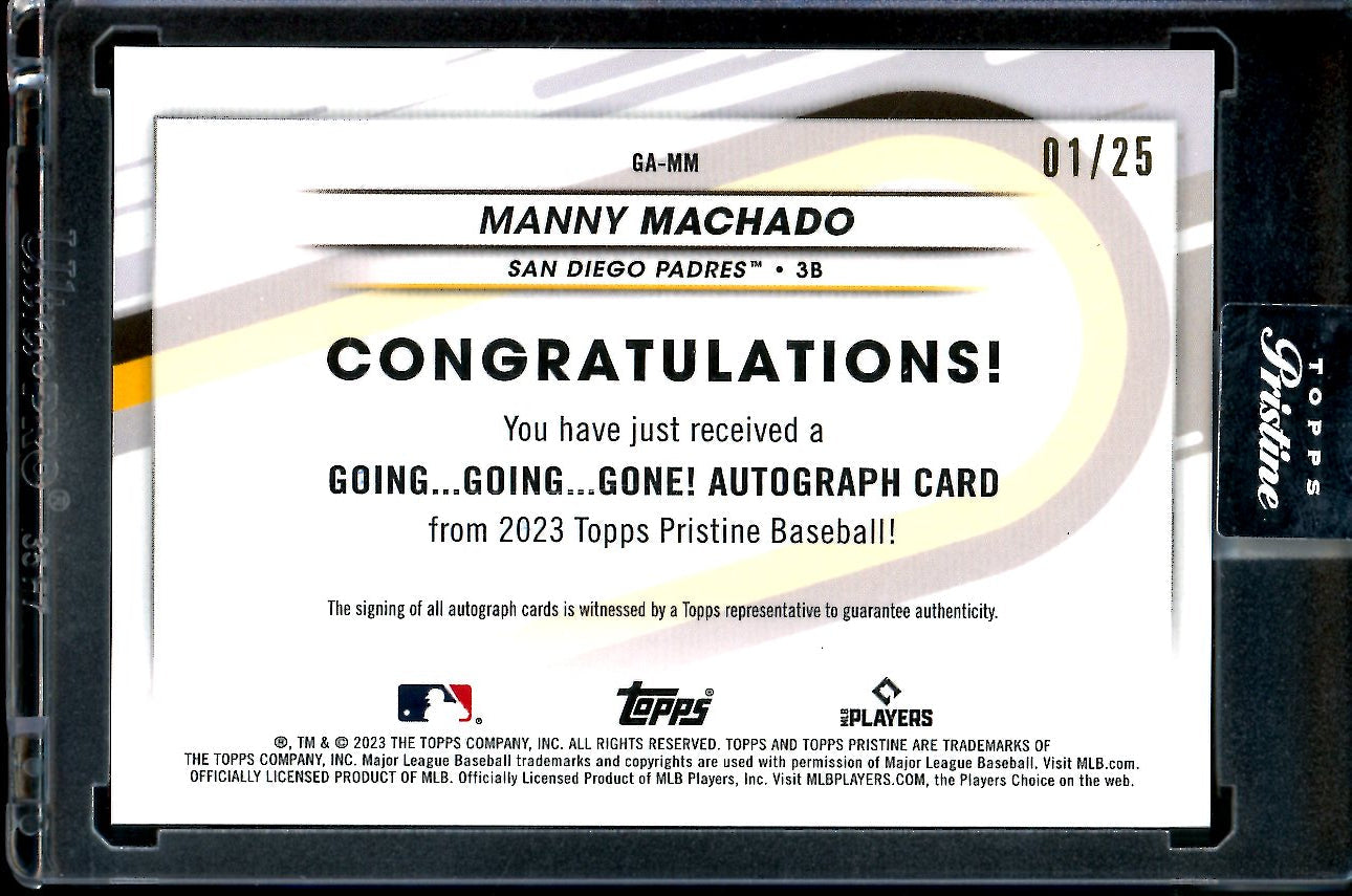 2023 Topps Prestine Manny Machado Going Going Gone Auto Orange /25 Padres
