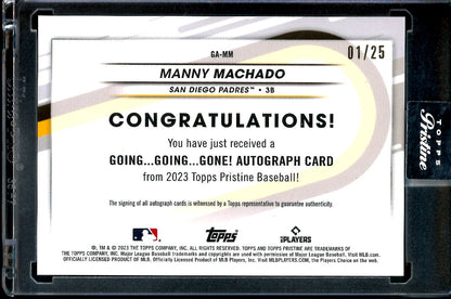 2023 Topps Prestine Manny Machado Going Going Gone Auto Orange /25 Padres