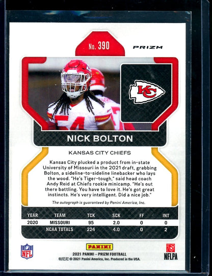 2021 Panini Prizm Nick Bolton Rookie Auto Pink Chiefs