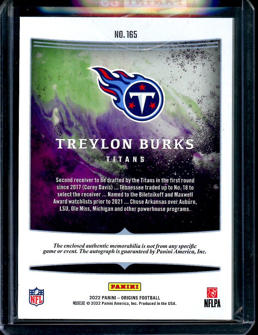 2022 Panini Origins Treylon Burks Rookie RPA Orange /75 Titans