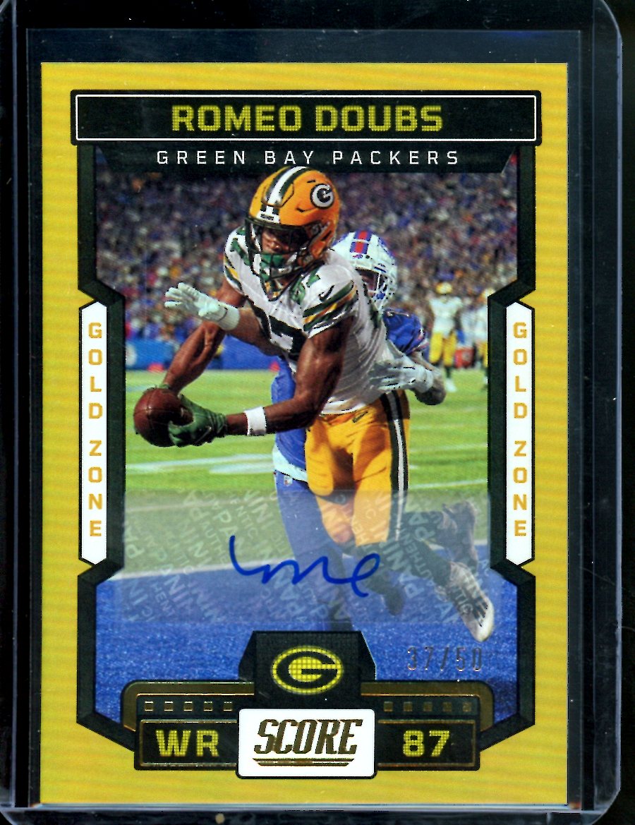 2023 Panini Score Romeo Doubs Auto Gold /50 Packers