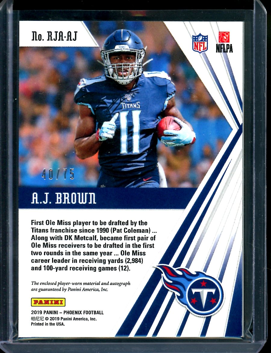 2019 Panini Phoenix A.J. Brown Rookie RPA /75 Titans