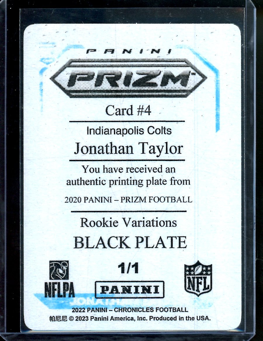 2022 Panini Chronicles Prizm Jonathan Taylor Rookie Printing Plate 1/1 Colts