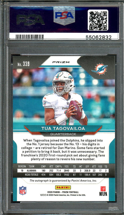 2020 Panini Prizm Tua Tagovailoa Rookie Auto Green Pulsar PSA 9 Dolphins