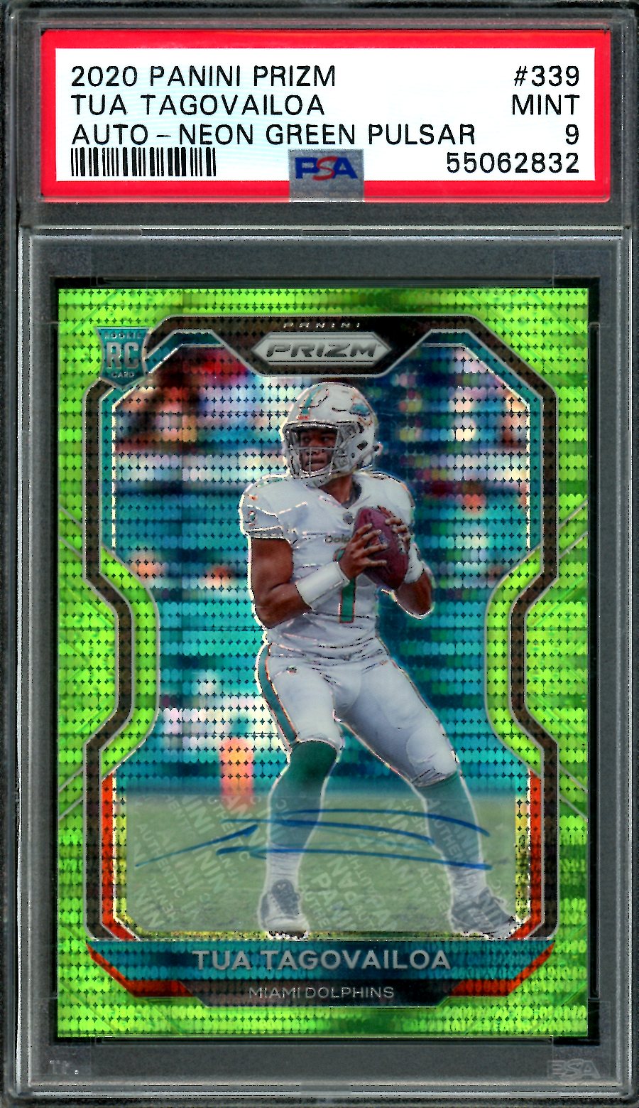 2020 Panini Prizm Tua Tagovailoa Rookie Auto Green Pulsar PSA 9 Dolphins