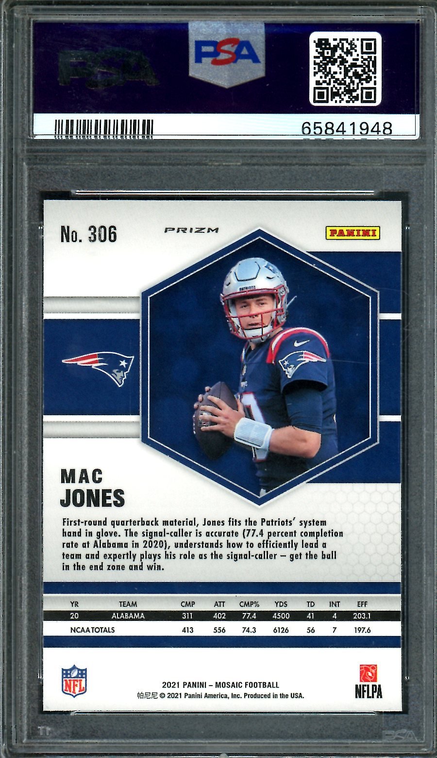 2021 Panini Mosaic Mac Jones Rookie Mosaic PSA 10 Patriots