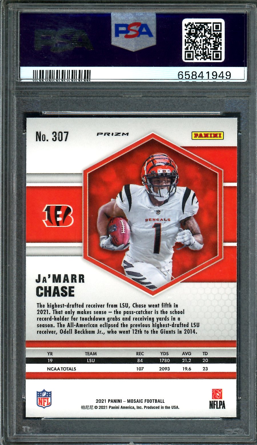 2021 Panini Mosaic Ja'Marr Chase Rookie Pink Camo PSA 9 Bengals