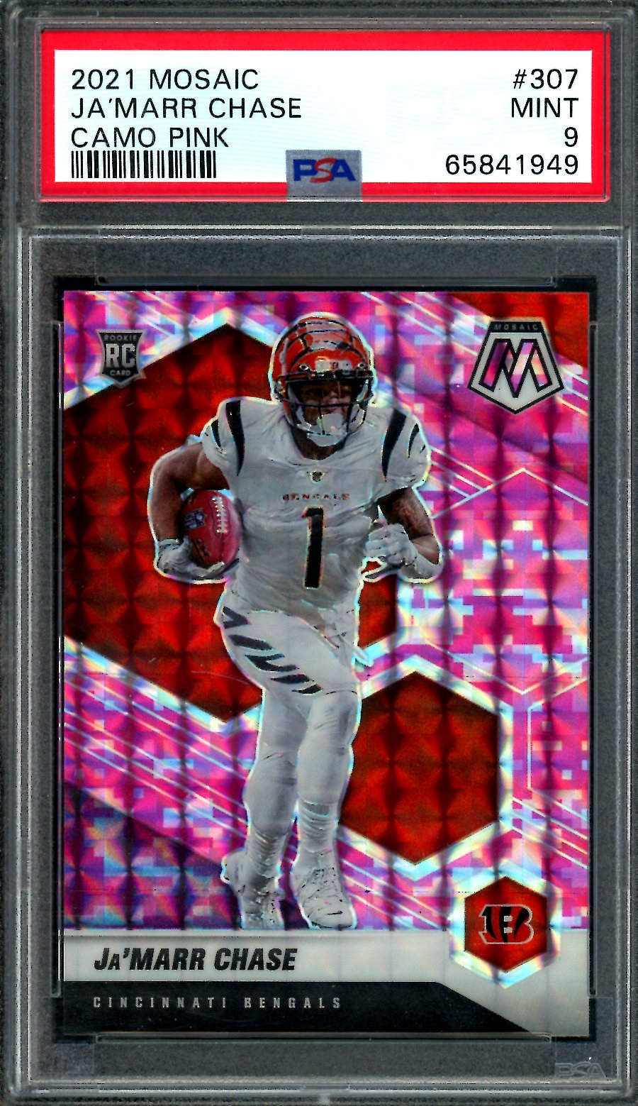 2021 Panini Mosaic Ja'Marr Chase Rookie Pink Camo PSA 9 Bengals