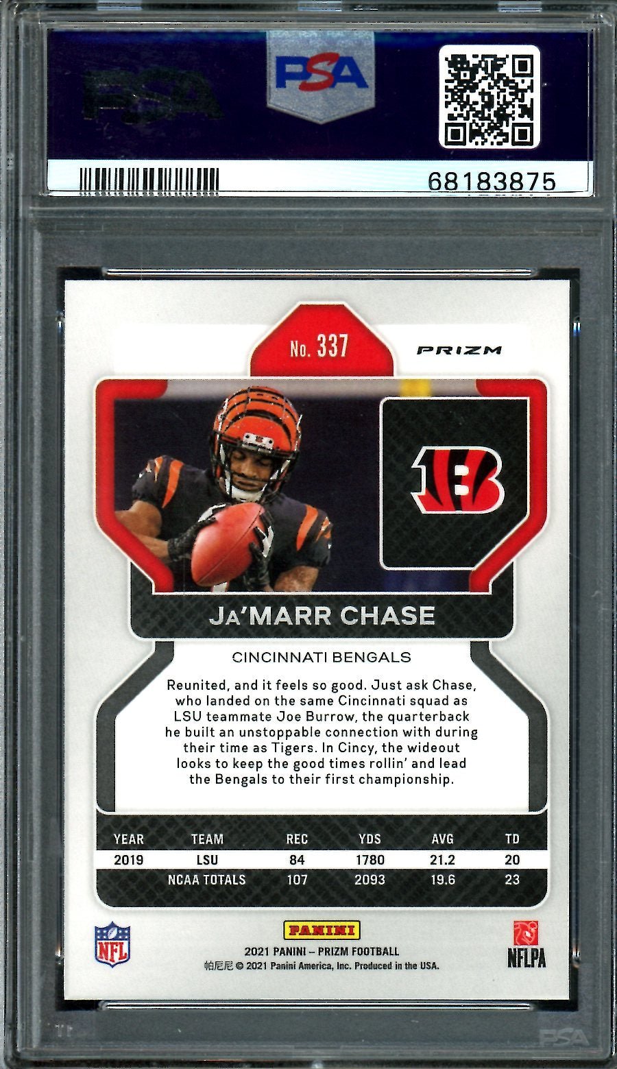 2021 Panini Prizm Ja'Marr Chase Rookie Pink Prizm PSA 10 Bengals - Trading Card Market